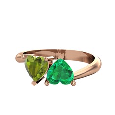 Peridot ve yeşil kuvars 14 ayar rose altın yüzük