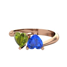 İkili Ena Kalp Yüzük - Peridot ve lab safir 18 ayar rose altın yüzük #17y89ce