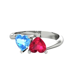 Akuamarin ve rodolit garnet 18 ayar beyaz altın yüzük