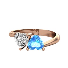 İkili Ena Kalp Yüzük - Swarovski ve akuamarin 18 ayar rose altın yüzük #19r7cxy