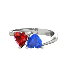 Garnet ve lab safir 14 ayar beyaz altın yüzük