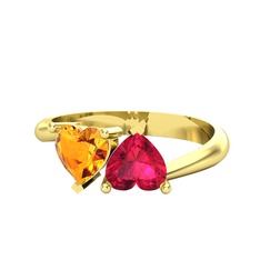 Sitrin ve rodolit garnet 18 ayar altın yüzük