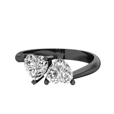 İkili Ena Kalp Yüzük - Beyaz zirkon ve swarovski 925 ayar siyah rodyum kaplama gümüş yüzük #1aj582q