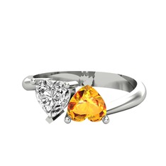 İkili Ena Kalp Yüzük - Swarovski ve sitrin 925 ayar gümüş yüzük #1asb0am