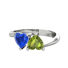 Lab safir ve peridot 18 ayar beyaz altın yüzük