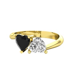 İkili Ena Kalp Yüzük - Siyah zirkon ve swarovski 18 ayar altın yüzük #1c7mlzc