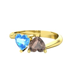 İkili Ena Kalp Yüzük - Akuamarin ve dumanlı kuvars 8 ayar altın yüzük #1dgbwde