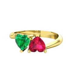 İkili Ena Kalp Yüzük - Yeşil kuvars ve rodolit garnet 925 ayar altın kaplama gümüş yüzük #1dnek7k