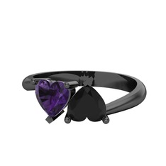 Ametist ve siyah zirkon 925 ayar siyah rodyum kaplama gümüş yüzük