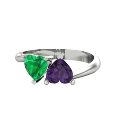 Yeşil kuvars ve ametist 8 ayar beyaz altın yüzük