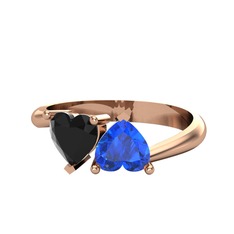 Siyah zirkon ve lab safir 8 ayar rose altın yüzük
