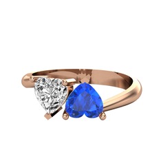 İkili Ena Kalp Yüzük - Swarovski ve lab safir 925 ayar rose altın kaplama gümüş yüzük #1fx0yrr