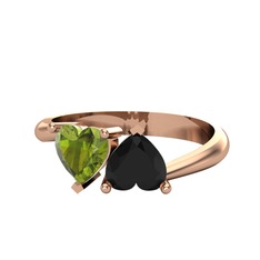 İkili Ena Kalp Yüzük - Peridot ve siyah zirkon 8 ayar rose altın yüzük #1giu2zz