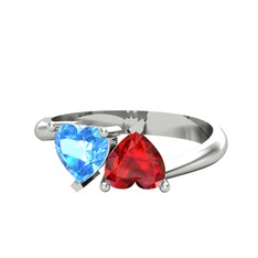 Akuamarin ve garnet 18 ayar beyaz altın yüzük