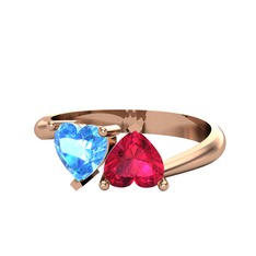 Akuamarin ve rodolit garnet 8 ayar rose altın yüzük