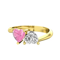 Pembe kuvars ve swarovski 18 ayar altın yüzük