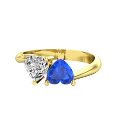 Swarovski ve lab safir 925 ayar altın kaplama gümüş yüzük