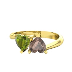 Peridot ve dumanlı kuvars 14 ayar altın yüzük