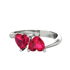 İkili Ena Kalp Yüzük - Rodolit garnet 14 ayar beyaz altın yüzük #1l010tl