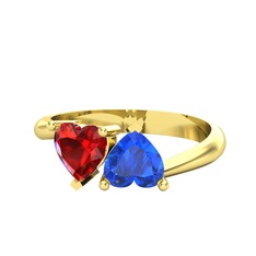 Garnet ve lab safir 925 ayar altın kaplama gümüş yüzük