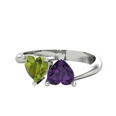 İkili Ena Kalp Yüzük - Peridot ve ametist 925 ayar gümüş yüzük #1m03h02