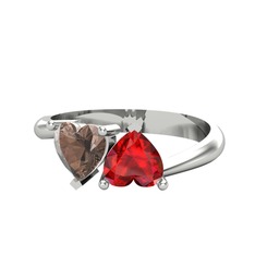Dumanlı kuvars ve garnet 18 ayar beyaz altın yüzük