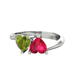 Peridot ve rodolit garnet 925 ayar gümüş yüzük