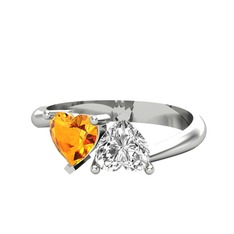 İkili Ena Kalp Yüzük - Sitrin ve swarovski 925 ayar gümüş yüzük #1q9msff