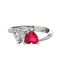 İkili Ena Kalp Yüzük - Swarovski ve rodolit garnet 925 ayar gümüş yüzük #1qij6k5