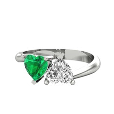 İkili Ena Kalp Yüzük - Yeşil kuvars ve swarovski 8 ayar beyaz altın yüzük #1rjl6x5
