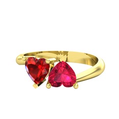 İkili Ena Kalp Yüzük - Garnet ve rodolit garnet 8 ayar altın yüzük #1rtcixr