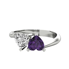 İkili Ena Kalp Yüzük - Swarovski ve ametist 925 ayar gümüş yüzük #1tvifve