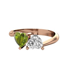 İkili Ena Kalp Yüzük - Peridot ve swarovski 14 ayar rose altın yüzük #1tvqv14