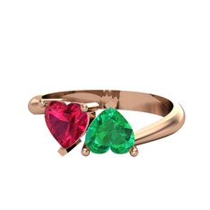 İkili Ena Kalp Yüzük - Rodolit garnet ve yeşil kuvars 925 ayar rose altın kaplama gümüş yüzük #1tvu3rv