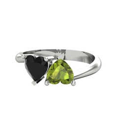 Siyah zirkon ve peridot 14 ayar beyaz altın yüzük