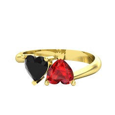 Siyah zirkon ve garnet 18 ayar altın yüzük