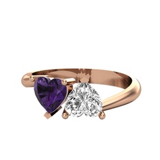 Ametist ve swarovski 925 ayar rose altın kaplama gümüş yüzük