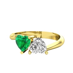 İkili Ena Kalp Yüzük - Yeşil kuvars ve swarovski 14 ayar altın yüzük #1vcy9fe