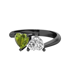 Peridot ve swarovski 925 ayar siyah rodyum kaplama gümüş yüzük