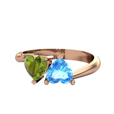 Peridot ve akuamarin 14 ayar rose altın yüzük