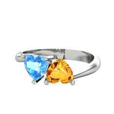 İkili Ena Kalp Yüzük - Akuamarin ve sitrin 8 ayar beyaz altın yüzük #1xjd32l