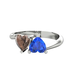 İkili Ena Kalp Yüzük - Dumanlı kuvars ve lab safir 925 ayar gümüş yüzük #1y3hx8w