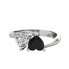 Beyaz zirkon ve siyah zirkon 14 ayar beyaz altın yüzük