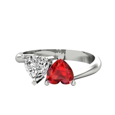 İkili Ena Kalp Yüzük - Swarovski ve garnet 14 ayar beyaz altın yüzük #320ez2