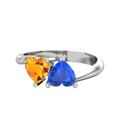 İkili Ena Kalp Yüzük - Sitrin ve lab safir 925 ayar gümüş yüzük #3mujvi