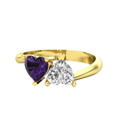 Ametist ve swarovski 18 ayar altın yüzük