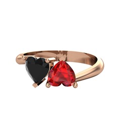 Siyah zirkon ve garnet 925 ayar rose altın kaplama gümüş yüzük