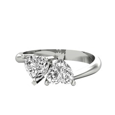 İkili Ena Kalp Yüzük - Beyaz zirkon ve swarovski 14 ayar beyaz altın yüzük #93kwcg