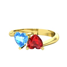 İkili Ena Kalp Yüzük - Akuamarin ve garnet 18 ayar altın yüzük #94cr6h