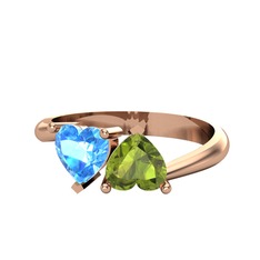 Akuamarin ve peridot 18 ayar rose altın yüzük